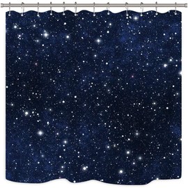 Riyidecor Night Sky Stars Space Shower Curtain Dark Blue Cosmic Starry Fantasy Galaxy Universe Fabric Waterproof Bathroom Home Decor 72x72 Inch 12 Plastic Hooks