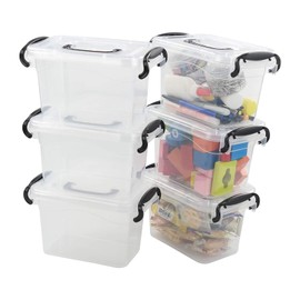 Fiazony Plastic Clear Mini Storage Box, Multi-Purpose Small Bin with Lid, 1.5 L, 6-Pack