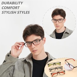 acavefox 4 Pack Reading Glasses Men Readers Blue Light Blocking Computer Eyeglasses Stylish Rubber Temple Wide Frame (4.0