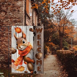 Welcome Garden Flag 12x18inch The Nut Squirrel Fall Autumn Garden Flags Yard Porch House Flag Double-Side For Home Outdoor Yard Patio Lawn Decor, Garden Decorations