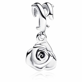 MSPOVOF Cherry Rose Flower Charms Mother's Day Bead Pendant Compatibility for Bracelet Necklaces Jewellery Gift for Women, Cubic Zirconia