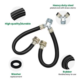 Watflow 3/4" Fittings, 1 Ft Y Mixer Hose for Washing Machine, Y Connector, Rubber, Hot and Cold Water, Black