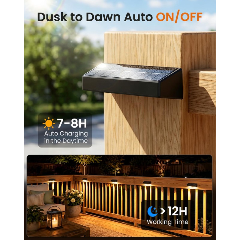 JOFIOS Fence Lights Solar Powered 12 Pack, 3000/4000/6000K 3 Modes,