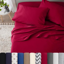 4 Piece King Size Bed Sheets Set | King Size Bed Sheets – Light Weight, Soft Breathable Sheets | Brushed Cotton Rich Blend | Secure-Fit, Wrinkle Resistant, Durable, Easy Care Bed Sheets | Red