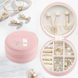 MAYCARI Jewelry Box with Cute Bunny Flower Pattern Design, PU Leather Jewelry Travel Organizer Case-Rings/Earrings/Necklace Storage Box for Women Birthday Mom Friends Her Bridesmaids Girls Gifts