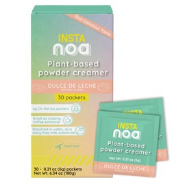 NOA Plant-Based Powder Creamer - Dairy-Free Coconut & Dulce de Leche Flavor, No Sugar, Vegan, Keto-Friendly, Instant Non-Dairy Coffee Enhancer, 30 Sachets of 4g