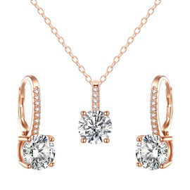 EVER FAITH Cubic Zirconia Jewellery Set 925 Sterling Silver Sparkling Round Cut White Birthstone Hypoallergenic Engagement Necklace and Earring Set, Sterling Silver Sterling Silver Cubic Zirconia,