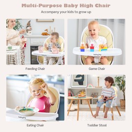 HONEY JOY High Chair, 3-in-1 Eat & Grow Highchair/Booster Seat/Toddler Chair w/Removable Tray, Safety Harness, Steel Legs, PU Cushion and Footrest for Baby, High Chair for Babies and Toddlers (Beige)