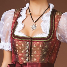 Alpenflüstern drawstring necklace, rhinestone edelweiss, ladies' costume jewellery, dirndl necklace in traditional colours, DHK100, Base Metal