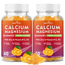 2 Pack Calcium Gummies 1000mg with Vitamin D3 K2 & B Complex, Potassium, Calcium Magnesium Zinc Gummies for Bone, Muscle, Mood and Immunity - Orange Flavor 120 Gummies