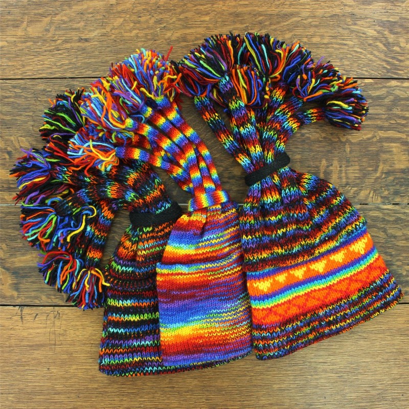 LOUDelephant Hand Knitted Beanie Fountain Tassel Hat - Stripe Anu