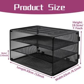 ideallife 3 Tier Lettrer Tray Organizer, Metal Mesh Desk File Organizer with Sliding Trays, Paper Sorter Desk Organizer for Home Office School, Black