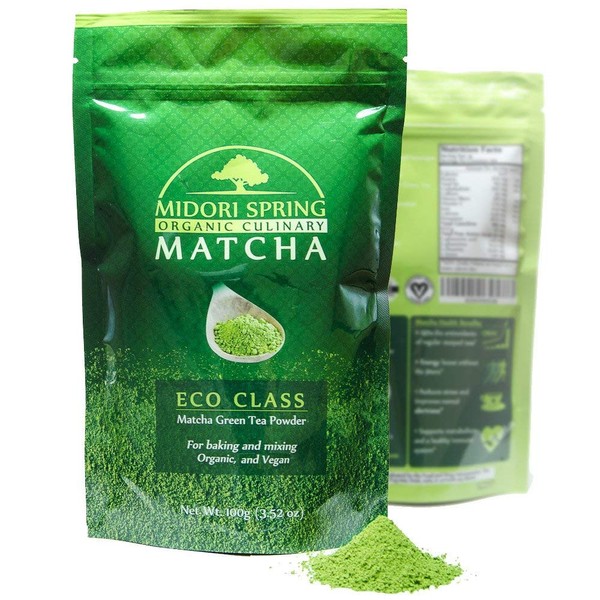 Midori Spring Organic Japanese Matcha - ECO Class - Green Tea Powder for Drinks, Cooking and Baking - Vegan Certified 100g