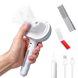Cat/Dog deshedding brush with spray, Self-Cleaning Hair Comb for Long & Short Haired indoor Cats and Dogs (White)