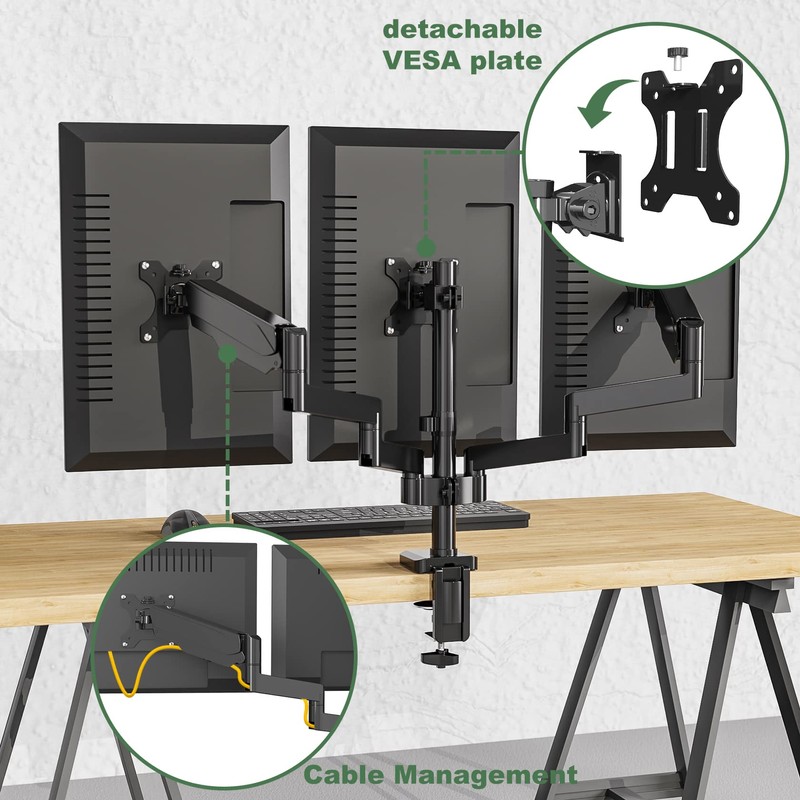 UPGRAVITY UPGRAVITY Triple Monitor Mount, 3 Monitor Desk Mount for