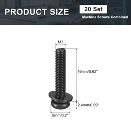 sourcing map M3 x 16mm Carbon Steel Phillips Pan Head Machine Screws Bolts Combine with Spring Washer and Plain Washers 20pcs