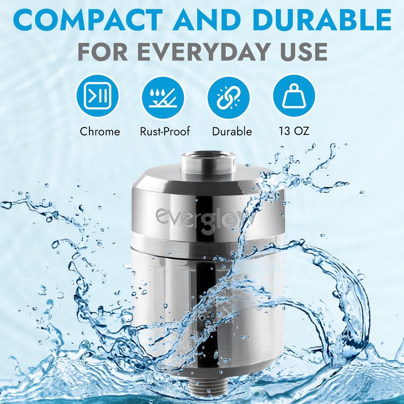 EVERGLOW High-Output Shower Filter, Reduces Chlorine, Dry Skin, Dandruff, Eczema,