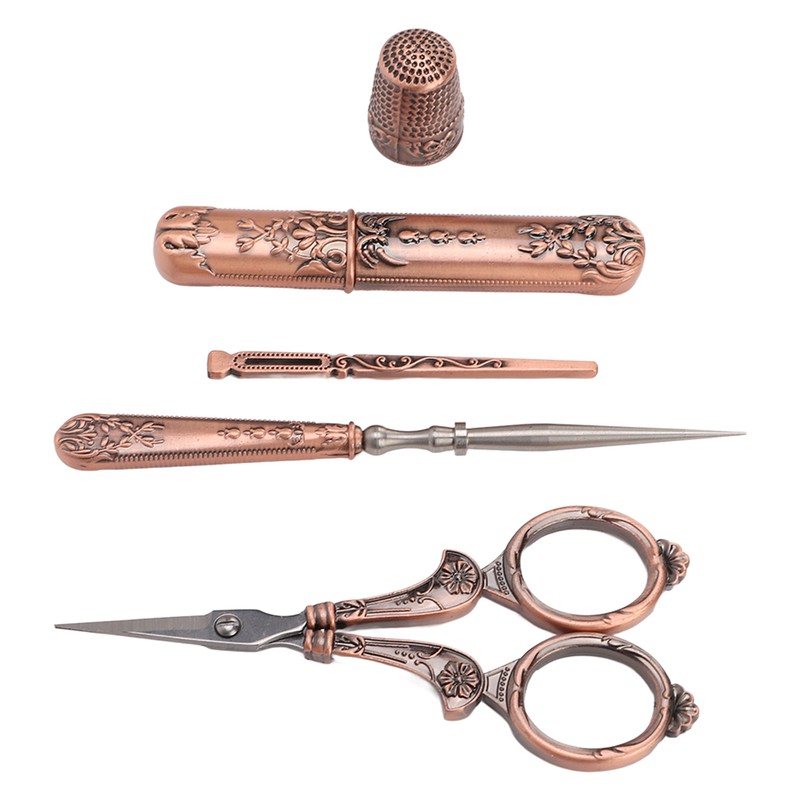Embroidery Scissors Kit Red Ancient European Retro Style Stainless Steel
