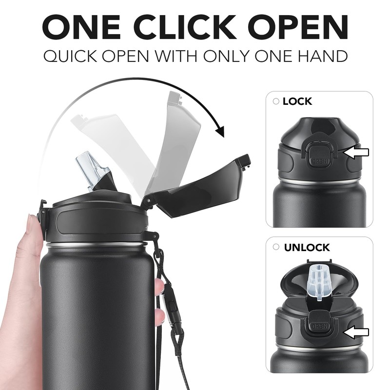 Enerbone 32 oz Insulated Water Bottle, Stainless Steel Bottle with