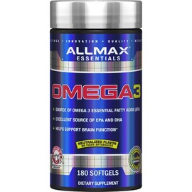 Allmax Nutrition Omega 3 concentrado de aceite de pescado de agua fría ultra puro, 180 unidades
