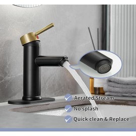 Greenspring Bathroom Sink Faucet Black and Gold Bathroom Faucet Single Handle Bathroom Vanity Faucet for 1 Hole or 3 Holes with Pop Up Drain, Brass