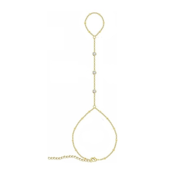 FDEETY Women's Simple Pearl Rhinestone Finger Bracelet Adjustable Finger Ring