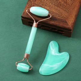 천연 수지 옥 롤러 Gua Sha 스크레이퍼 세트 핑크 Guasha 페이스 리프트 마사지 주름 이중 턱 리무버 뷰티 [08 White Set] Natural Resin Jade Roller Gua Sha Scraper Set Pink Guasha Face Lift Massage Wrinkle Double Chin Remover Beauty [08 White Set]