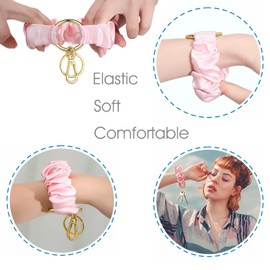 SAM & LORI Wristlet Keychain Bracelet Women Stretchy Removable Key Chain Keyring, Pink-gold, 38