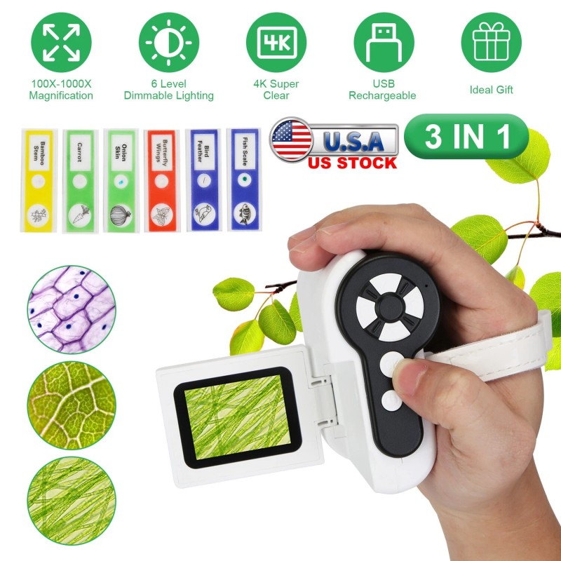 iMounTEK 4K Kids Microscope 2" IPS Screen 1000X Handheld Digital