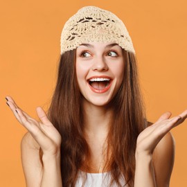 VALICLUD Women's Hollow Hat Handmade Crochet Lace Hat Turban Cap for Summer, White Crescent Moon