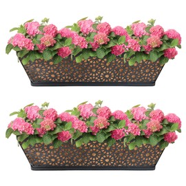ZVOWOS Black Metal Railing Planter Window Box (2 Pack, 24 Inch) Horse Trough Planter with Coco Fiber Liner Deck Balcony Rail Planter for Porch Fence Patio Outdoor Garden Décor