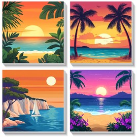 Bowetile 4 Pack Sunset Framed Paint by Numbers for Adults Children, Painting by Numbers Kit for Adults, Beginners Canvas Kits, DIY Acrylic Pigment Drawing Paintwork for Home Decor, 20x20 cm