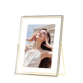 HZ-WONMIO 4x6 Gold Floating Frame(6"x8"), Metal Glass Picture Frames,For Picture 5x7 4x6,3.5x5, 2x3 Wall Mount or Tabletop Shelf Photo Frames,Giving For Festival,Wedding,Home or Office Decor,Vertical
