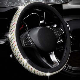 15" Sparkly Large Diamond Steering Cover for Women,Universal Fit (Colorful)