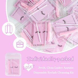 Disposable Eyelash Extension Kit, 20 Set Eyelash Kit with Lash Spoolies Brush, Lip Brush, Compressed Facial Sponges, Instruction Cards (Style A)