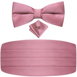 Dubulle Grey Pink Pretied Bowtie and Cummerbund Set for Men Mens Suit Bow Tie Pocket Square Cufflinks Wedding Business