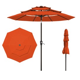 AreShark 9FT 3 Tiers Patio Umbrella with Push Button Tilt/Crank, Outdoor Market Umbrella with 8 Sturdy Ribs for Garden, Lawn, Deck, Backyard and Pool (Orange)