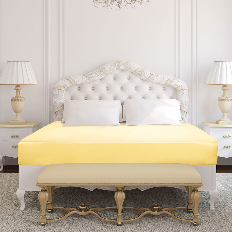 sourcing map Satin Fitted Sheet, Solid Silky 12" Deep Pocket