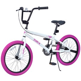 BMX Style 20 Inch Kids Bike for Boys/Girls Bicycle Ages 7-10 Years Old,1 Speed,Kids Cycle Bikes from Beginner-Level BMX to Advanced Riders with 2 Pegs,Rear Caliper Brakes，Durable Steel Frame，White