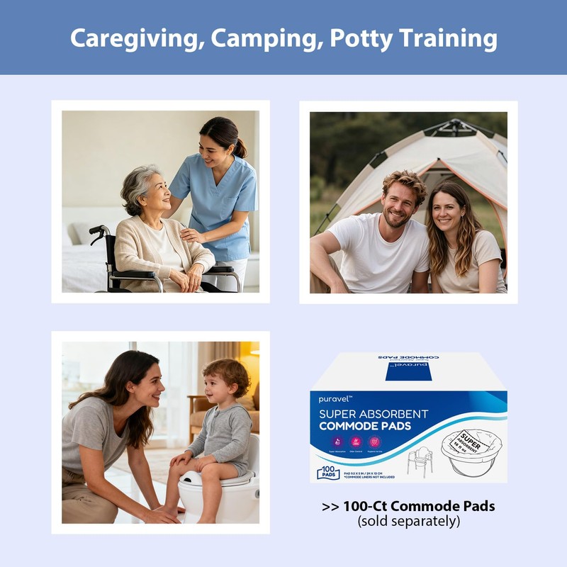 60 Commode Liners with Absorbent Pads for Bedside & Portable