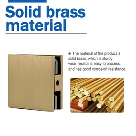 NovaNectar Brass Glass Clamp, Hole-in-Glass Fixed Panel U-Clamp,Square Screen Door Hardware for Bathroom,for 5/16" to 1/2" (8 to 12 mm) Tempered Glass (2 pcs-Gold)