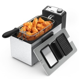minca Electric Deep Fryer with Basket, 3L Large Capacity Deep Fryer 1500W, Removable Lid with Viewing Window & Odor Filter, Adjustable Temperature, Cool-Touch Foldable Handle, Stainless Steel