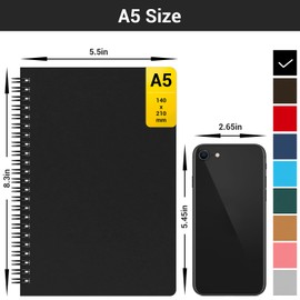 EUSOAR Dotted Journal, A5 3Packs 5.5"x8.3" 120 Pages Hardcover Wirebound Spiral Notebook Journals, Journaling Notebooks for Women Men Sketching Math Drawing College Office Note Taking Writing-Black