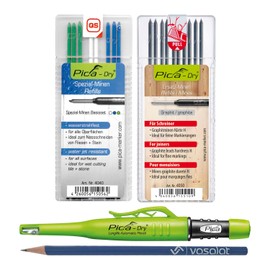 Pica Marker Set - Pica Dry Deep Hole Marker + 10 Refills Hardness H + 8 Refills Waterjet Resistant in Blue/White/Green