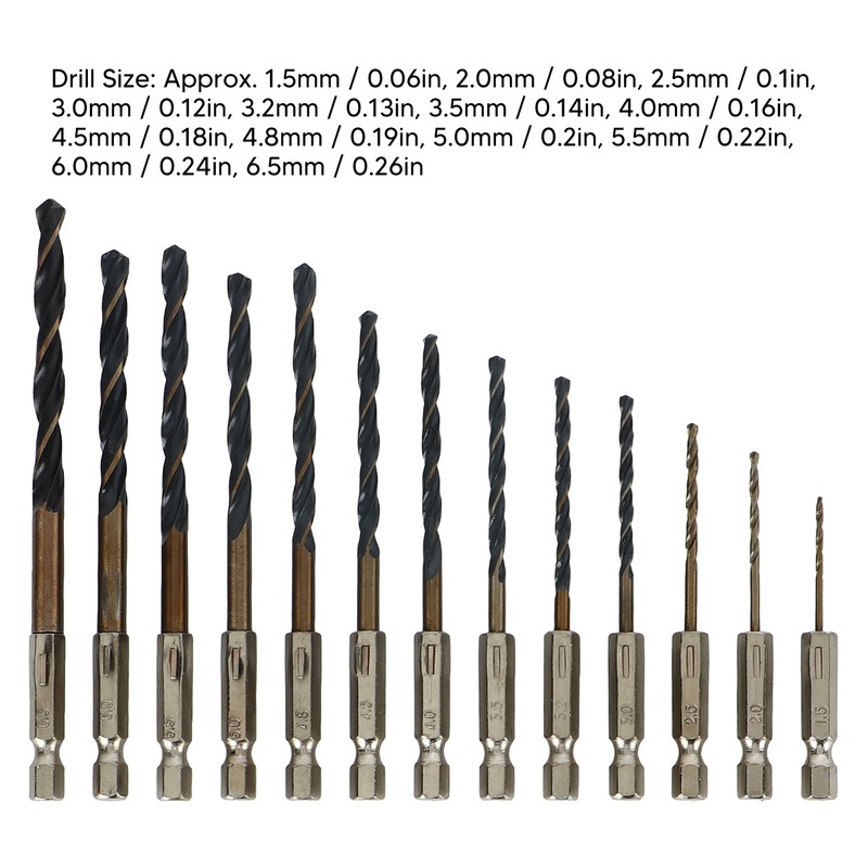 13Pcs Twist Drill Bit 1/4in Hex Shank 1.5‑6.5mm Fast Change