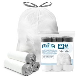 15 Gallon Trash Bags Drawstring, JUKFITA Tear-Free Tall Garbage Bags, 33 Count White Trash Bags Unscented for Kitchen Bathroom Office Outdoor