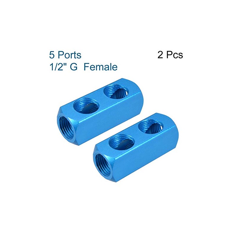 sourcing map G 1/2" Thread 5 Ports 2 Way Manifold