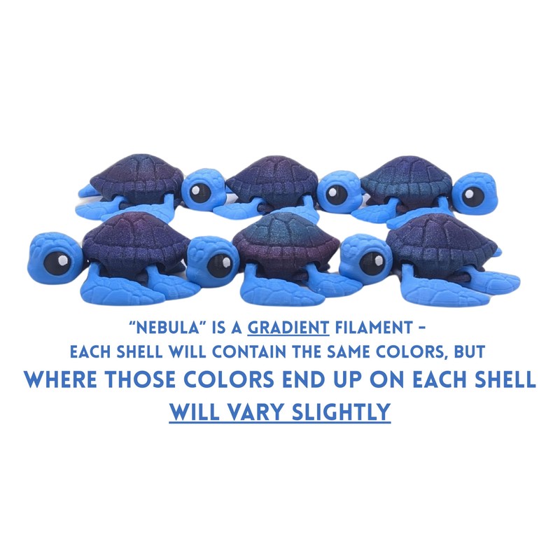 Sea Turtle - 3D Printed, Articulated Fidget (Light Blue/Nebula (Small))