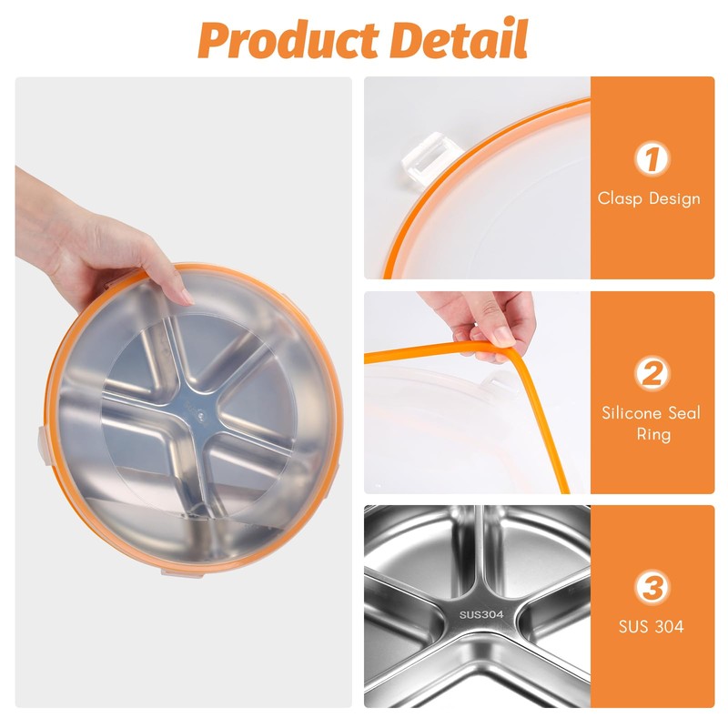 VAlinks Divided Serving Tray with Lid SUS 304 Snackle Box