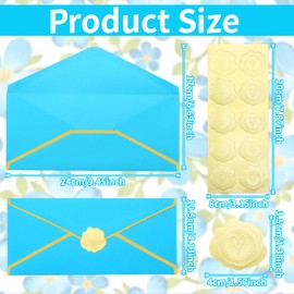 Zooyinfy Business Envelopes with Gold Border 30 Pack #10 Envelopes Made of 150gsm Paper, Standard Envelopes with Gold Stickers for Office, Checks, Letter Mailing,9.45 x 4.13 Inches(Lake Blue)